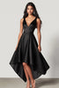 Load image into Gallery viewer, Black A Line V-Neck High-Low Formal Dress