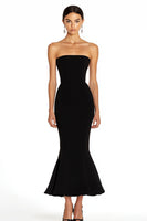 Load image into Gallery viewer, Black Strapless Satin Mermaid Long Formal Dress