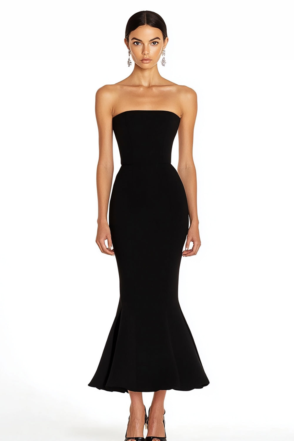 Black Strapless Satin Mermaid Long Formal Dress