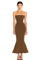 Load image into Gallery viewer, Black Strapless Satin Mermaid Long Formal Dress