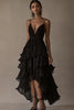 Load image into Gallery viewer, Black A Line Tiered Deep V-Neck Long Formal Dress