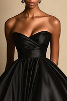 Load image into Gallery viewer, Black Satin Sweetheart Strapless A Line Asymmetrical High-Low Formal Dress