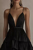 Load image into Gallery viewer, Black Tulle A Line V-Neck Tiered Formal Dress