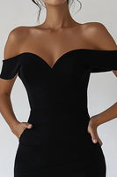 Load image into Gallery viewer, Black Off the Shoulder Bodycon Satin Short Graduation Dress