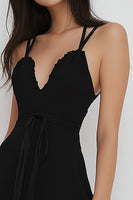 Load image into Gallery viewer, Black A Line Spaghetti Straps Chiffon Short Graduation Dress