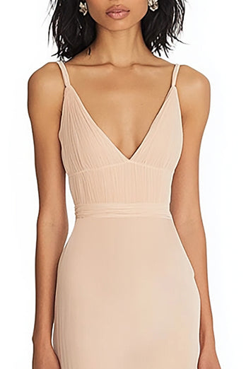 Champagne Mermaid V-Neck Long Formal Dress