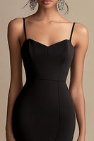 Load image into Gallery viewer, Black Spaghetti Straps Mermaid Ruffled Midi Cocktail Dress