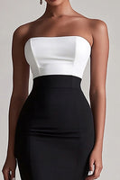 Load image into Gallery viewer, Black and White Satin Strapless Bodycon Midi Cocktail Dress