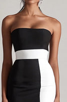 Load image into Gallery viewer, Black and White Satin Strapless Bodycon Short Cocktail Dress