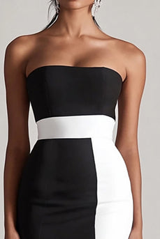 Black and White Satin Strapless Bodycon Short Cocktail Dress