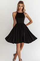 Load image into Gallery viewer, Black Boat Neck A Line Short Cocktail Dress
