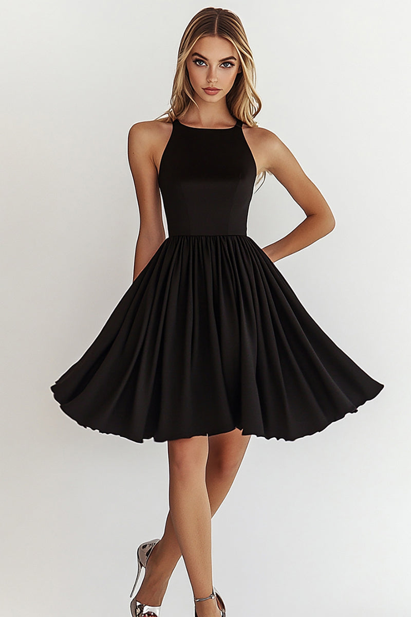 Load image into Gallery viewer, Black Boat Neck A Line Short Cocktail Dress