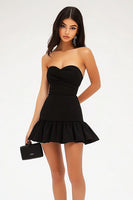 Load image into Gallery viewer, Black Sweetheart A Line Ruffled Short Cocktail Dress