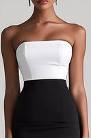 Load image into Gallery viewer, Black and White Satin Strapless Bodycon Midi Cocktail Dress with Slit