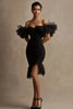 Load image into Gallery viewer, Black Satin Off The Shoulder Bodycon Ruffled Short Cocktail Dress