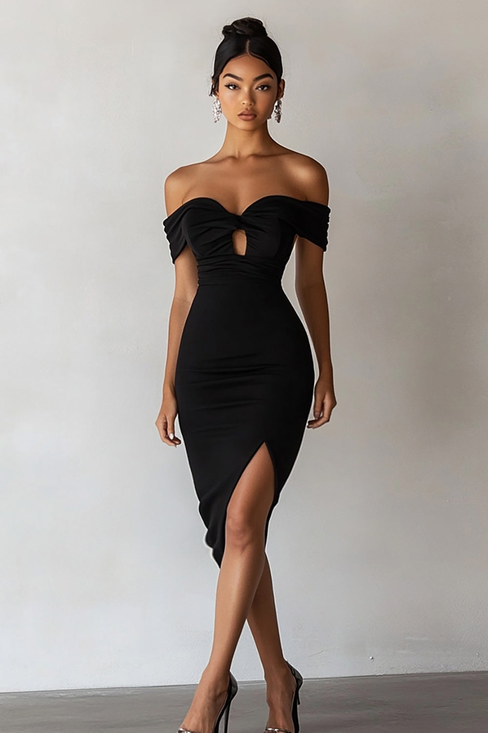 Black Off The Shoulder Bodycon Short Cocktail Dress with Keyhole
