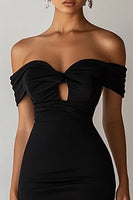 Load image into Gallery viewer, Black Off The Shoulder Bodycon Short Cocktail Dress with Keyhole