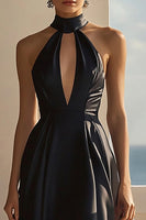 Load image into Gallery viewer, Black Chiffon Halter A Line High-Low Cocktail Dress with Keyhole