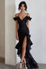 Load image into Gallery viewer, Black Cold Shoulder Ruffled Sheath Long Formal Dress