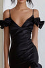 Load image into Gallery viewer, Black Cold Shoulder Ruffled Sheath Long Formal Dress