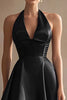 Load image into Gallery viewer, Black Satin Halter A Line Asymmetrical Cocktail Dress