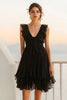 Load image into Gallery viewer, Black Chiffon A Line Ruffled V Neck Short Cocktail Dress