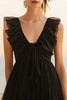 Load image into Gallery viewer, Black Chiffon A Line Ruffled V Neck Short Cocktail Dress