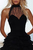 Load image into Gallery viewer, Black Lace High Neck A Line Tiered Short Cocktail Dress