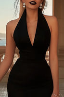 Load image into Gallery viewer, Black Halter Bodycon Satin Short Cocktail Dress