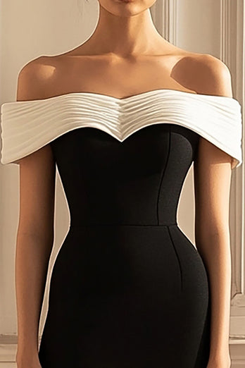 Black and White Off The Shoulder Bodycon Short Cocktail Dress