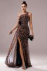 Load image into Gallery viewer, Brown Leopard Print Front Twist Long Mermaid Prom Dress with Slit