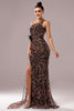 Load image into Gallery viewer, Brown Leopard Print Front Twist Long Mermaid Prom Dress with Slit