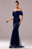 Load image into Gallery viewer, Sparkly Navy Sequin Mermaid Long Ruched Prom Dress