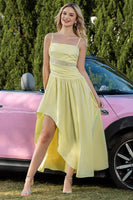 Load image into Gallery viewer, Yellow A Line Ruched Asymmetrical Prom Dress with Lace