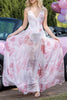 Load image into Gallery viewer, Blush Print Sheath V-Neck Chiffon Backless Long Prom Dress