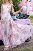 Load image into Gallery viewer, Blush Print Sheath V-Neck Chiffon Backless Long Prom Dress