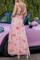 Load image into Gallery viewer, Blush Floral Print Sheath Long Prom Dress with String