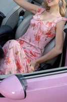 Load image into Gallery viewer, Blush Floral Print Sheath Long Prom Dress with String