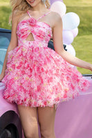 Load image into Gallery viewer, Fuchsia Floral Cut Out Short Homecoming Dress with Ruffles
