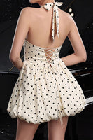 Load image into Gallery viewer, Black and White Polka Dots Halter A Line Short Vintage Homecoming Dress