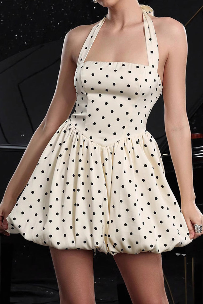 Load image into Gallery viewer, Black and White Polka Dots Halter A Line Short Vintage Homecoming Dress