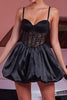Load image into Gallery viewer, Black Satin A Line Short Corset Homecoming Dress with Lace