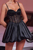 Load image into Gallery viewer, Black Satin A Line Short Corset Homecoming Dress with Lace