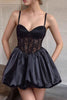 Load image into Gallery viewer, Black Satin A Line Short Corset Homecoming Dress with Lace