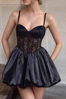 Load image into Gallery viewer, Black Satin A Line Short Corset Homecoming Dress with Lace