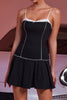 Load image into Gallery viewer, Black A Line Striped Satin Short Homecoming Dress