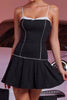 Load image into Gallery viewer, Black A Line Striped Satin Short Homecoming Dress