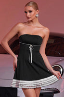 Load image into Gallery viewer, Black A Line Short Strapless Homecoming Dress with Ruffles