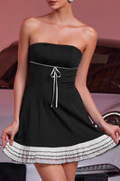 Load image into Gallery viewer, Black A Line Short Strapless Homecoming Dress with Ruffles