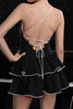 Load image into Gallery viewer, Black A Line Striped Tiered Short Homecoming Dress with Ruffles